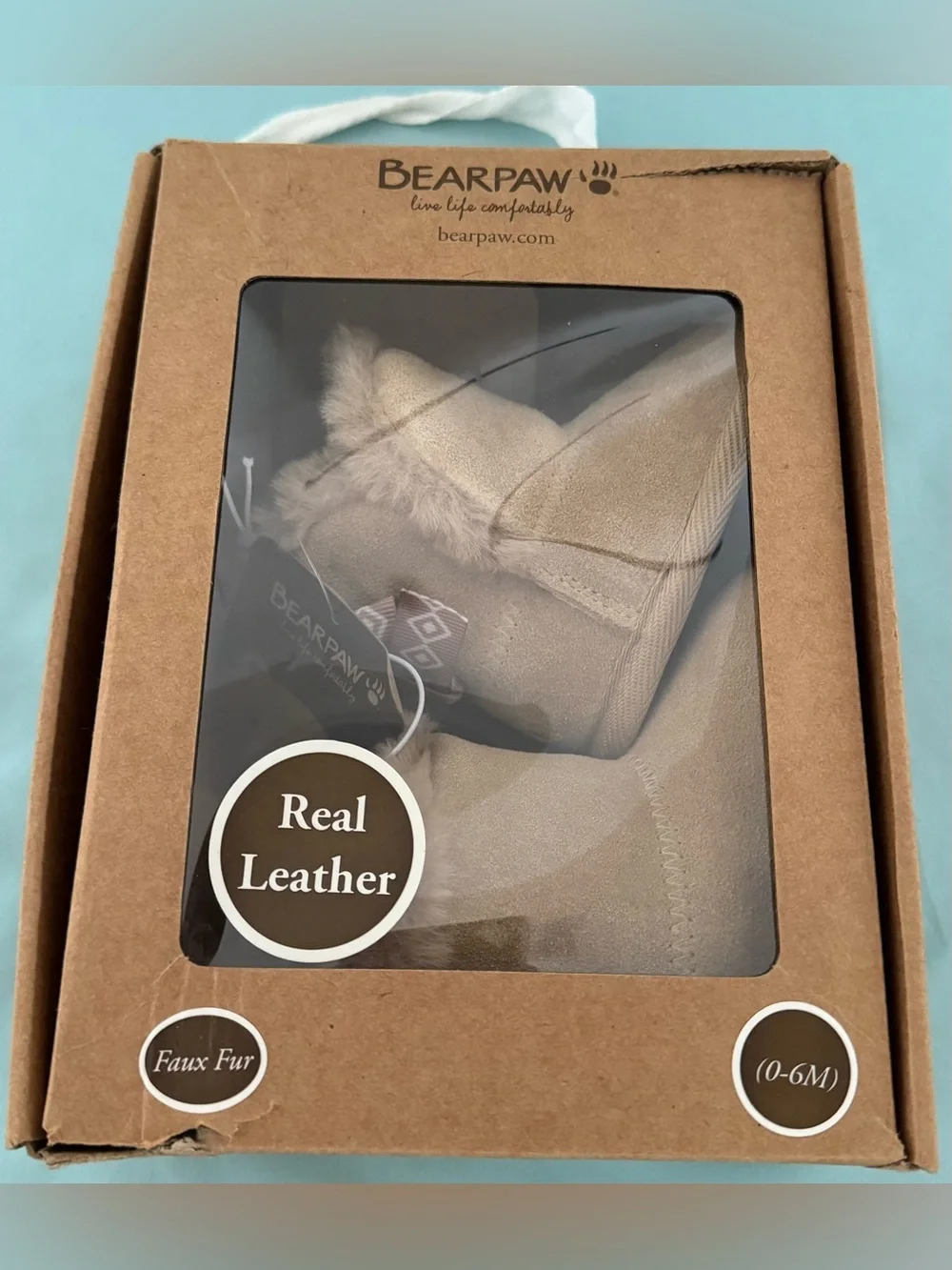 BearPaw Baby Girls Real Leather Tan Faux Fur Boots